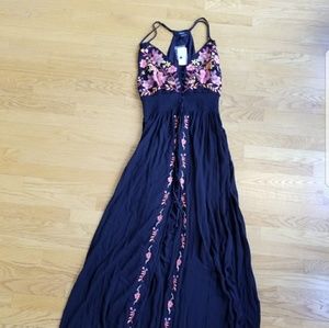 Forever 21 Black Maxi Dress with Floral Embroidery